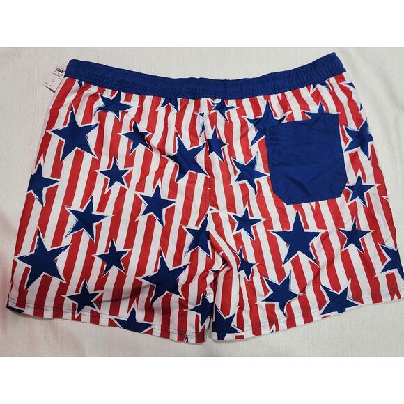 Mad Engine Men's XL Elastic Waist Stars & Stripes USA Flag Swim Trunks - Picture 6 of 7
